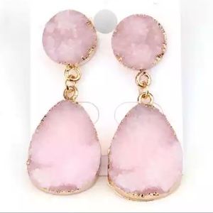 Fashion Drop Druzy Stone Pink Gold Earrings